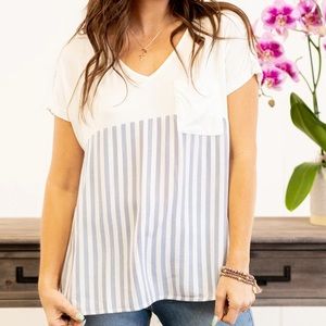 Hem & Thread Size M blue and white striped tee